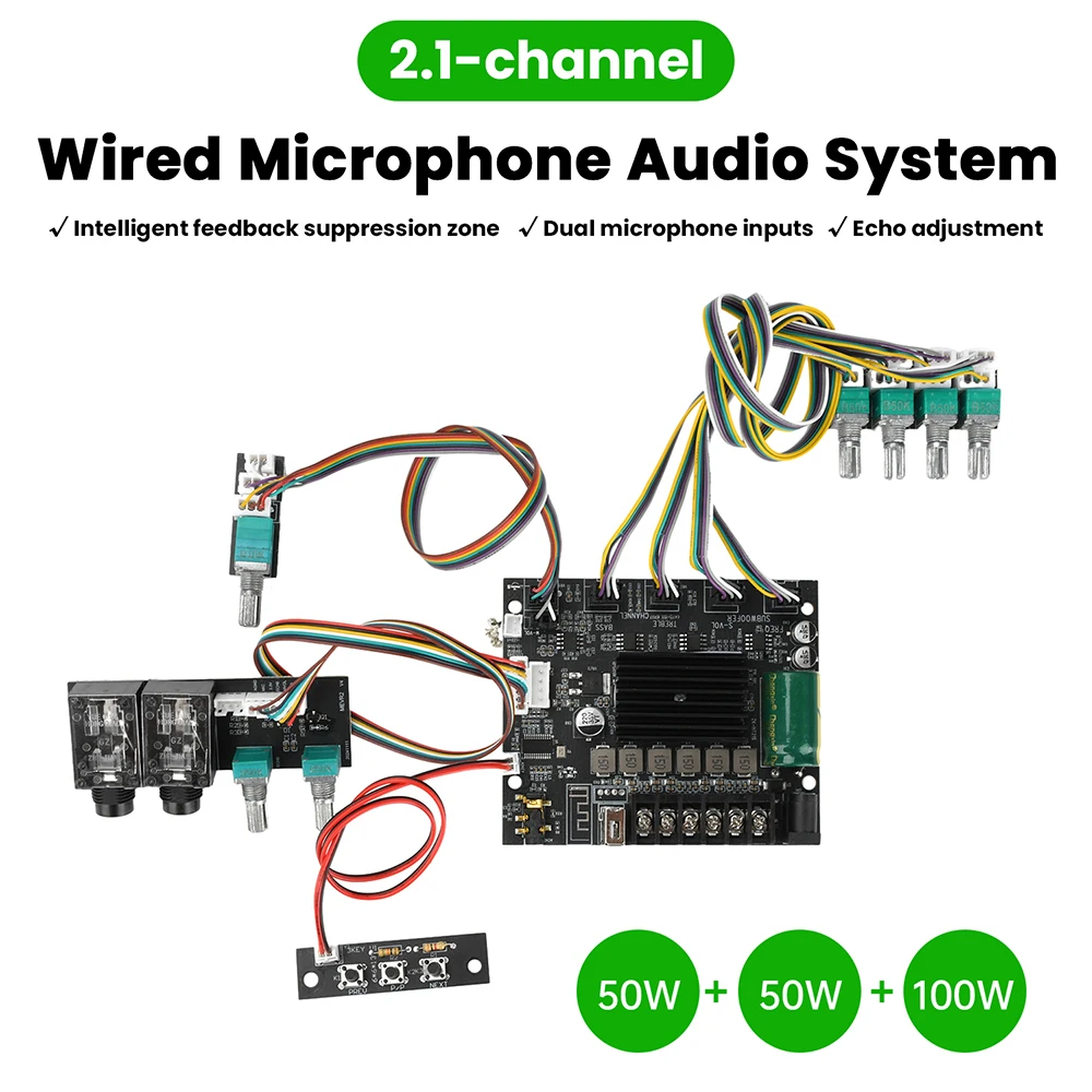 DC 1224V 블루투스 앰프 2.1 채널 50Wx2+100W 스테레오 서브우퍼 노래방 앰프 모듈 TPA3116D2 오디오 앰프