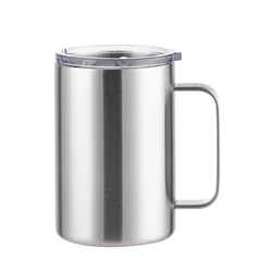 Insulated Stainless Steel Travel Tumbler - 16oz, BPA - Free with Handle and Lid - 16 oz (Natural color)