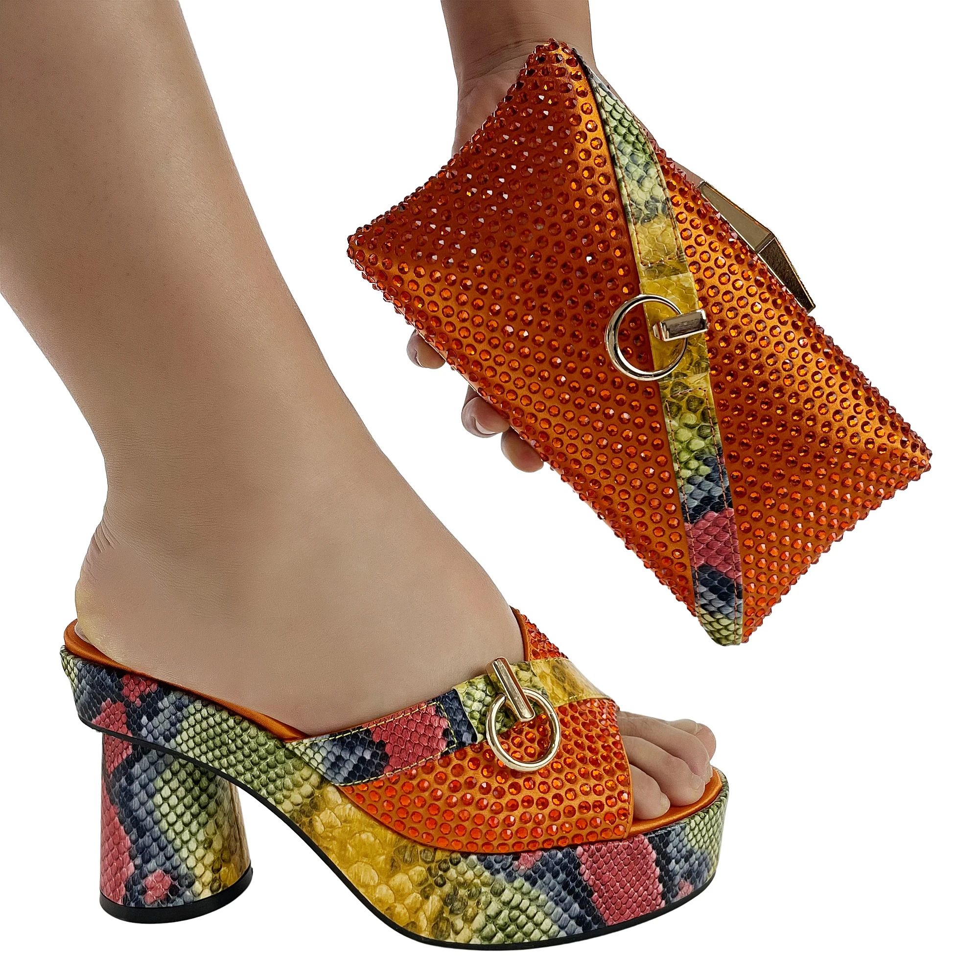 Brand Designer Shoe and Bag Matching Set Snake Print Glitter Sandals Shoe Purse Wed Party High Heels Bag platform high heels sandals platform sandals women high heels