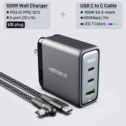 Powerful 100W GaN USB - C Wall Charger with PD Fast Charging Capability - US and 2m Cable