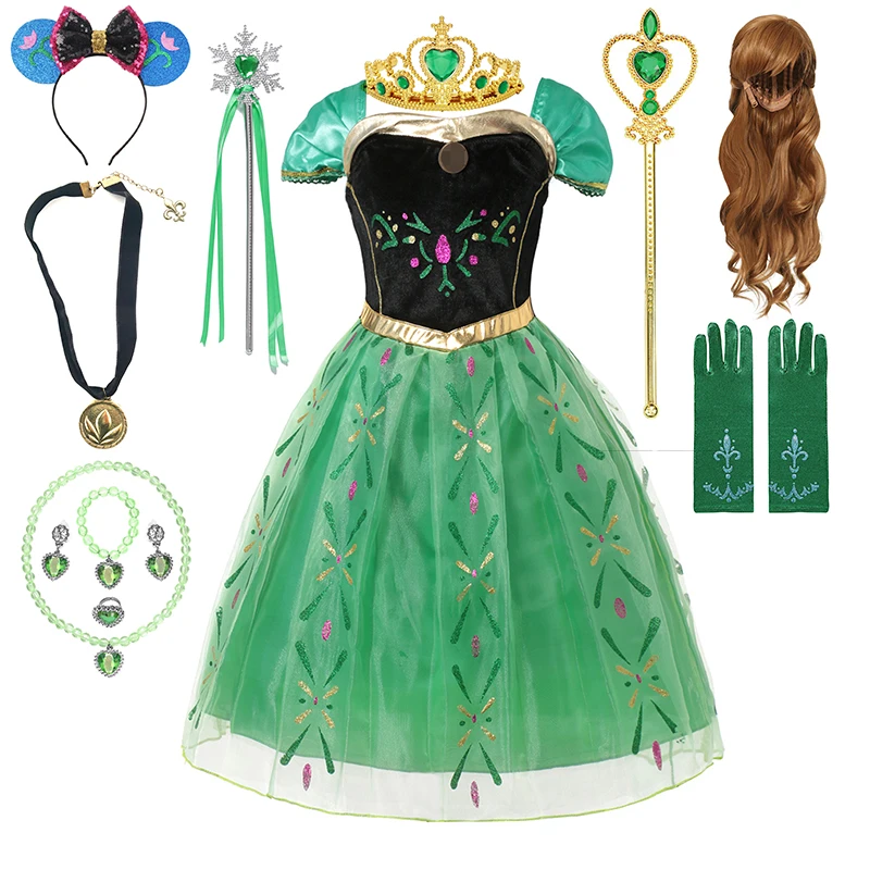 

Frozen Anna Princess Dress Girls Party Clothing Carnival Halloween Princess Cosplay Costume Classic Floral Short Mesh Prom Gown