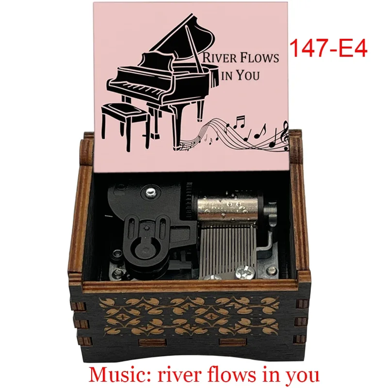 River Flows In You Silver Stainless Steel Metal Clockwork Type Movement Black Wooden Music Box Holiday Gifts for Friends