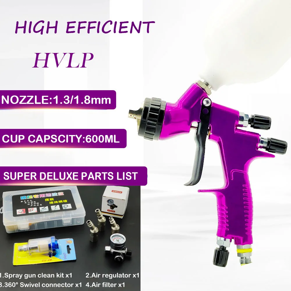 

High Quality 1.3/1.8mm 2024 HVLP Spray Gun Car Painting Gun With 600ml Mixing Cup No-Clean Tank For Car Painting