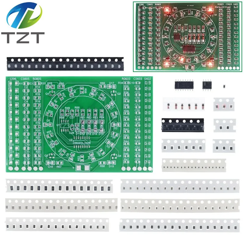 TZT 1/2/3 Stück SMD NE555 CD4017 Rotierende Blinkende LED Lötübungsplatine Elektronik-Schaltkreis-Trainingsset DIY-Kit