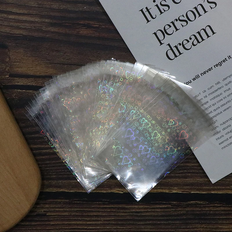 

10/50Pcs Love Pattern Flat Mouth Bags Small Card Protective Cover Laser Pearlescent Storage Bags Trading Cards Shield Covers