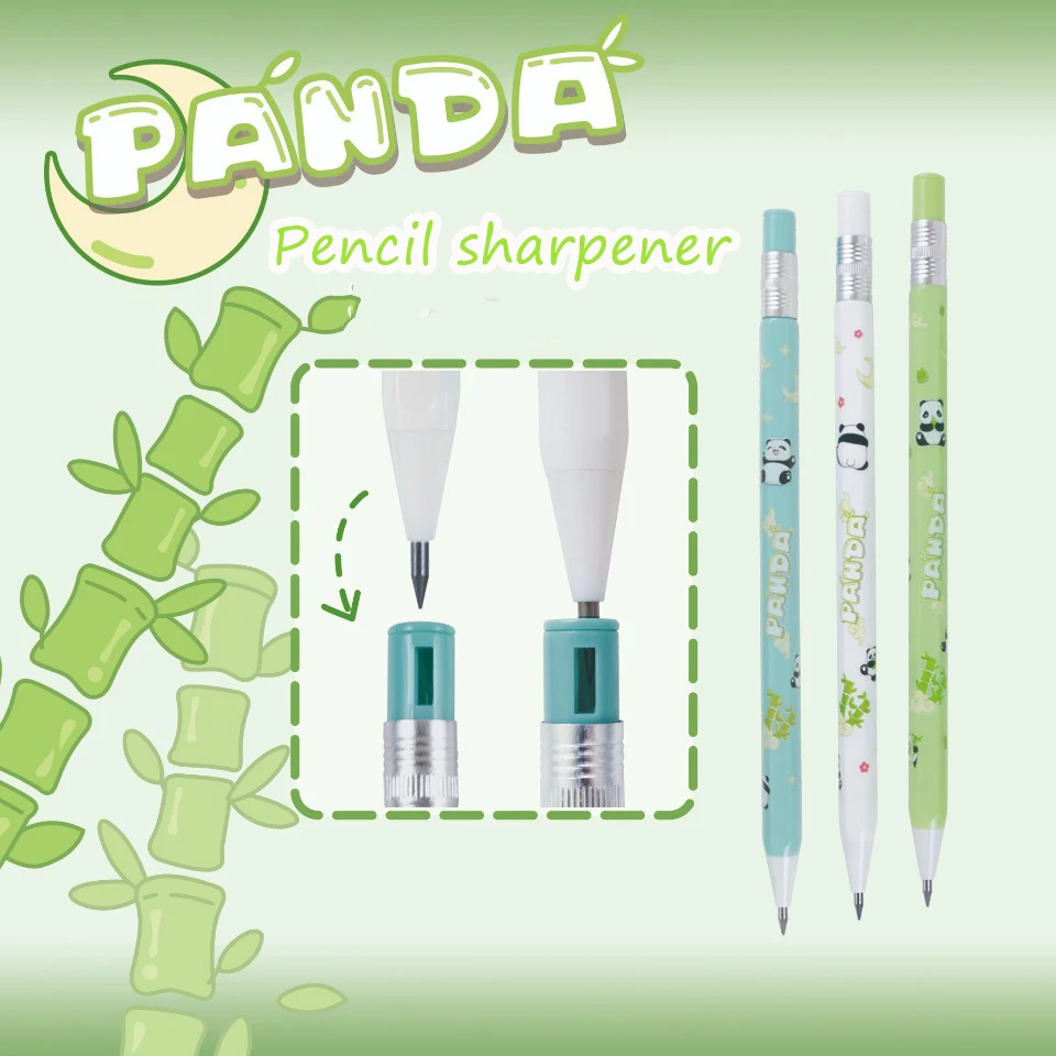 Activity Pencil Cartoon Panda Bamboo 2.0 Fully Automatic Pencil Coarse Lead with Pencil Sharpener Student Award Gift Pen 3