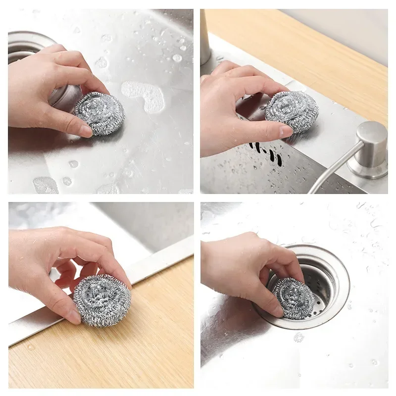 6pcs Stainless Steel Scouring Ball Cleaning Set Scouring Sponge Cleaning Metal Scrubber Ball Scouring Pad