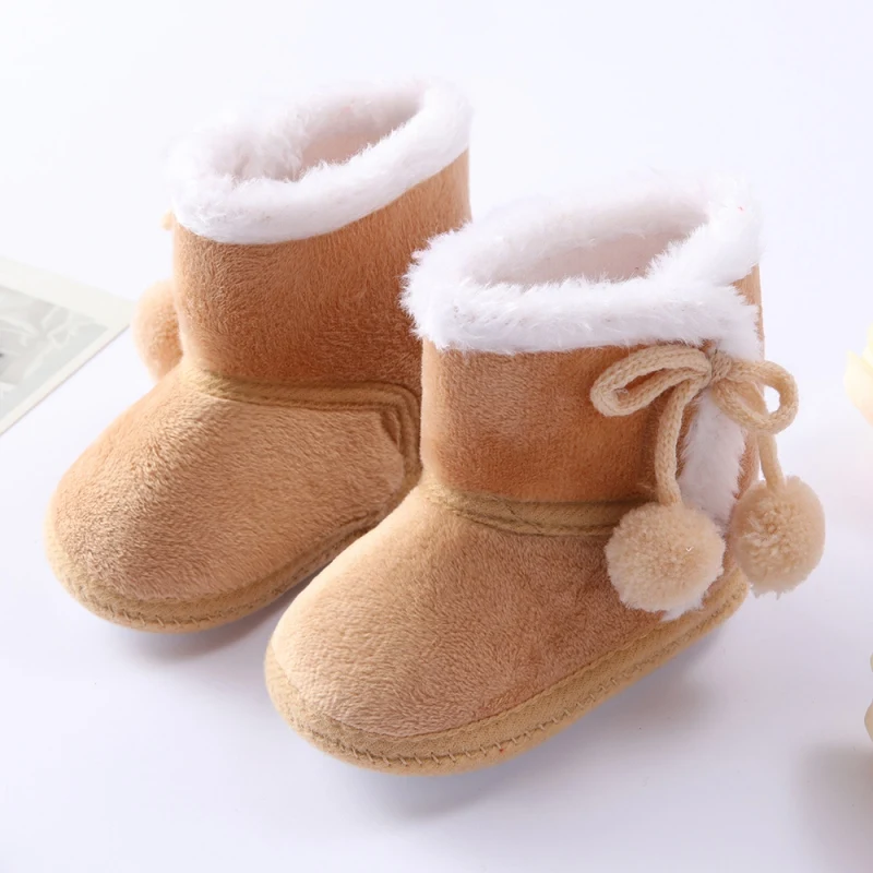 Winter Newborn Baby Boots Pompom Plus Velvet Snow Booties Warm baby Girl Shoes Soft Sole Indoor Walking Shoes 1
