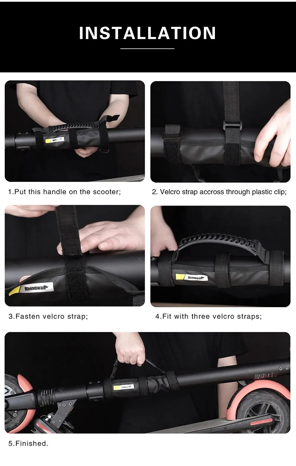 Rhino walk Handgriff gurt für Faltung Fahrrad Kick Scooter Elektro roller Trage gurt mit rutsch festem Gummi griff – Detail 9