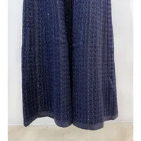 Robe midi en maille pour femme, ornée de diamants, scintillante, ajourée, élégante, col rond, bleu marine, simple boutonnage 3