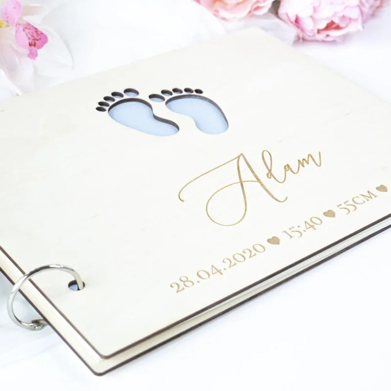 Little feet Personalized Wooden Photo Album for Baby Memory Book First Year Journal Unique Gift Baby Shower Birthday