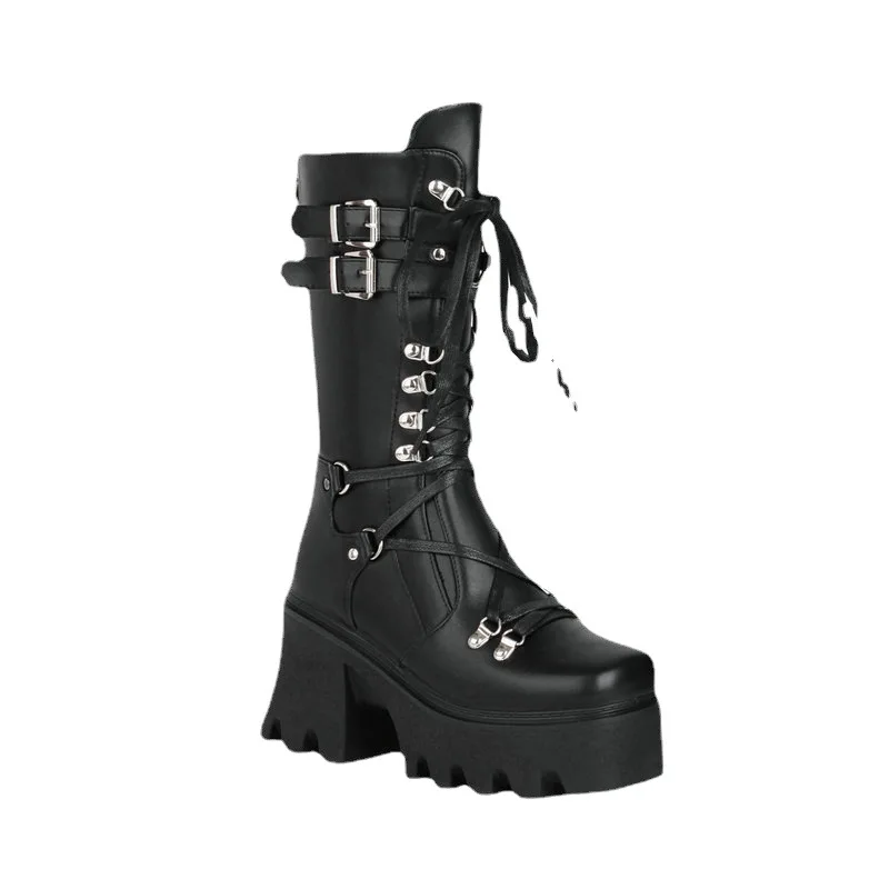 

Women High Boots Cosplay Mid-calf Boots High Platform Wedges Boots 2024 Summer Autumn New Designer Gothic Shoes for Women Botas