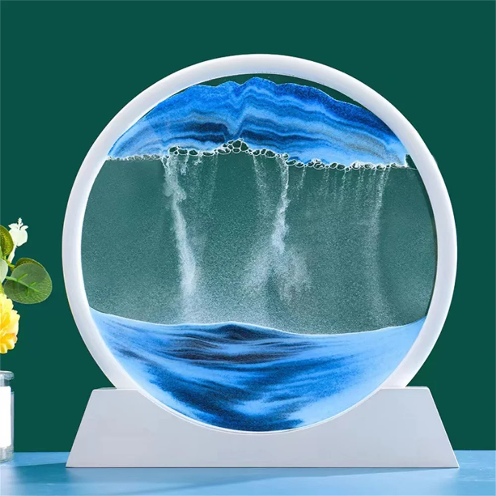 

Moving Sand Painting 3D Dynamic Quicksand Liquid Hourglass Ornaments With Round Glass Outlook Sand Painting Desktop Decoration