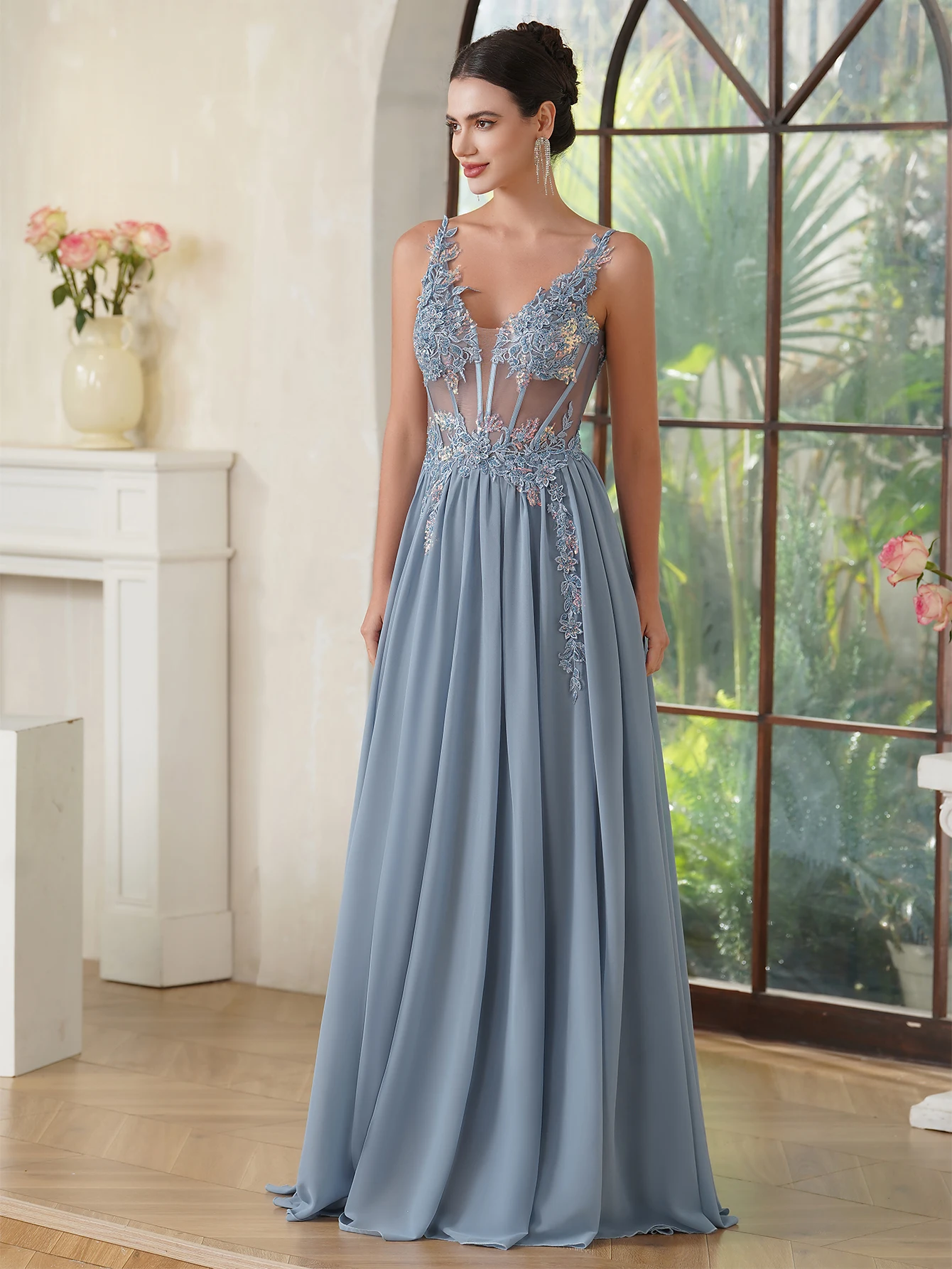 purple grey prom dress One Shoulder Purple Blue Lace Split Prom Dresses Evening Dresses US2 / Custom Color main image 1