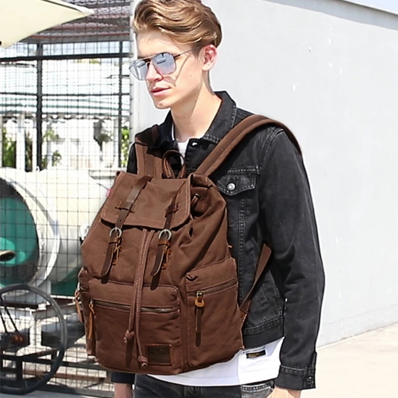 

Upscale Waterproof and Wear-resistant Vintage Rucksack Men's Travel Student Leisure Hiking Camping Backpack Laptop Bag for Man