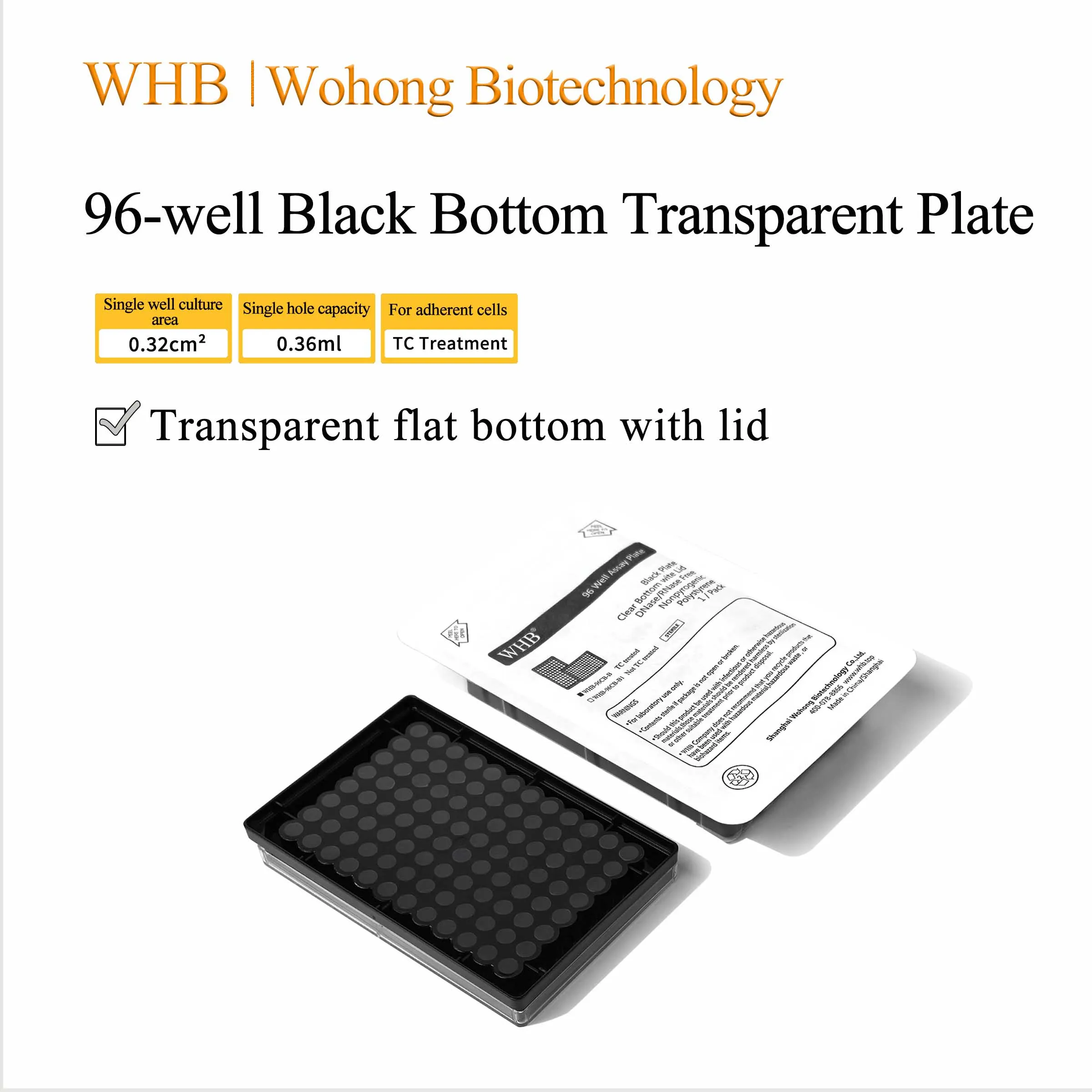96 Wells Cell Culture Plate Black Transparent Bottom Plastic Sterile Adhesion Treated Petri Dishes For Bio Lab Experiment Tools