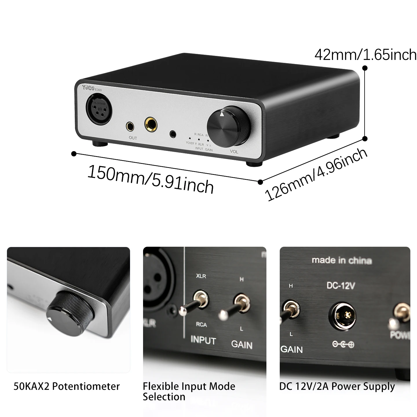 YJCO E300 스테레오 오디오 헤드폰 앰프 TPA6120A2 클래스 D HiFi 홈 전원 공급 장치 데스크탑 디지털 전원 지원 XLR/RCA 입력