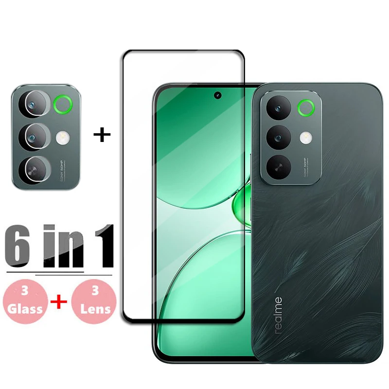 6-in-1 Full Coverage Tempered Glass Screen Protector with HD Camera Lens Film