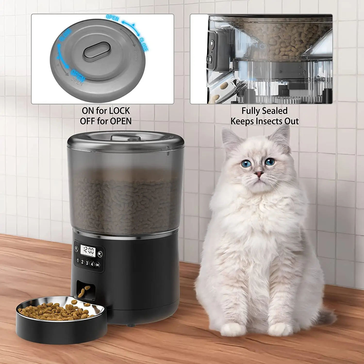 4L TuYa Wi-Fi Button Automatic Timmer Bowl Auto Feeder 4L Smart Pets Feeder Suitable for Small Cats and Dog Remote Feeding