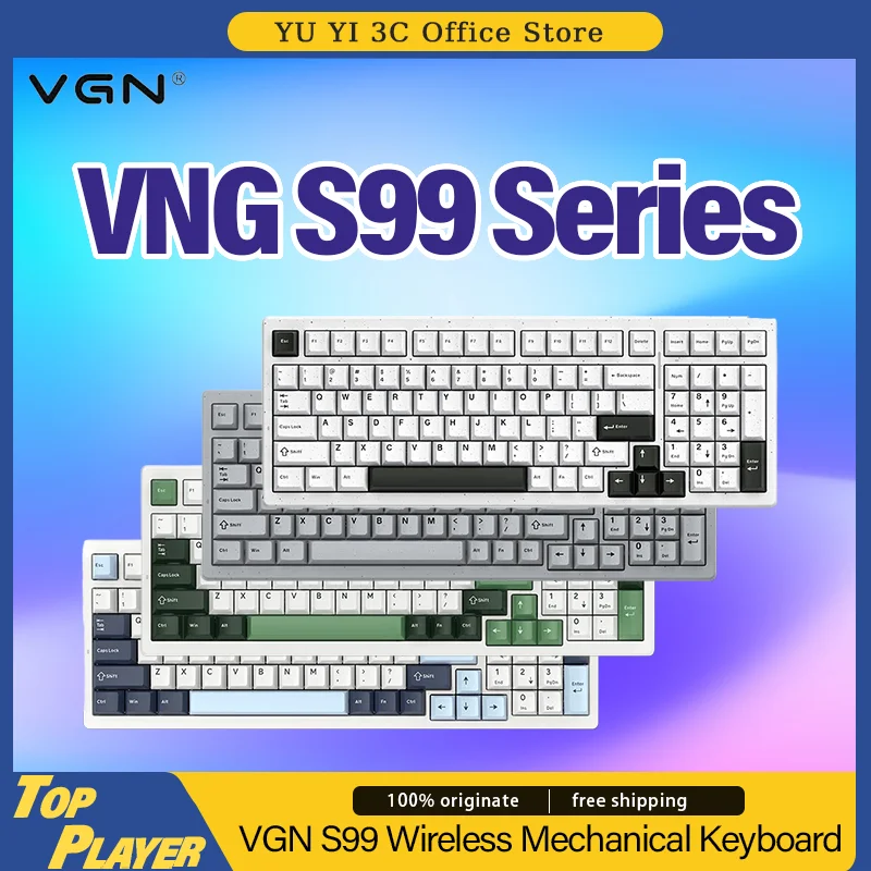 

Механическая клавиатура VGN S99, 2,4 ГГц, BT, три режима, беспроводной переключатель с возможностью замены на заказ, динамическая RGB подсветка, 99 клавиш