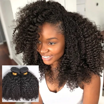 Extensions di Capelli Umani Indiani Ricci Crespi 16A, 1/2/3 Pacchi in Offerta, Capelli Grezzi Non Trattati, Tissage Cheveux Humain