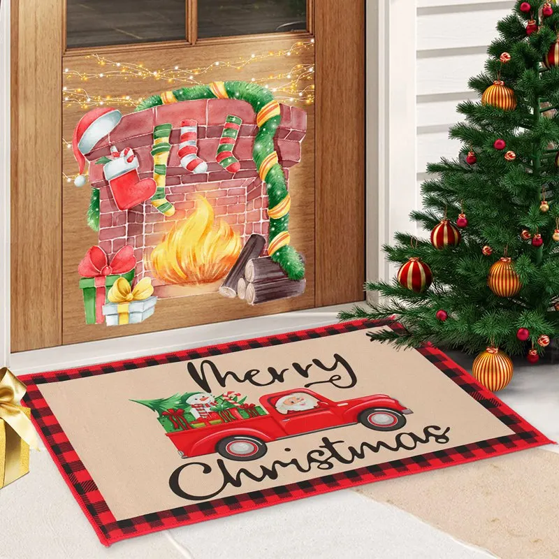 Festive Christmas Doormat – Decorative Holiday Front Door Mat with Cartoon Character Design for Indoor and Outdoor Use