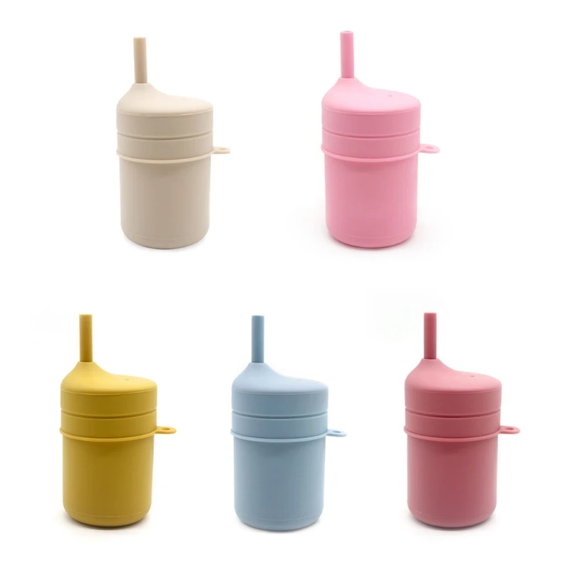 

97BE Baby Feeding Straw Bottle Toddler Learning Drinking Silicone Sippy Cup Drinkware