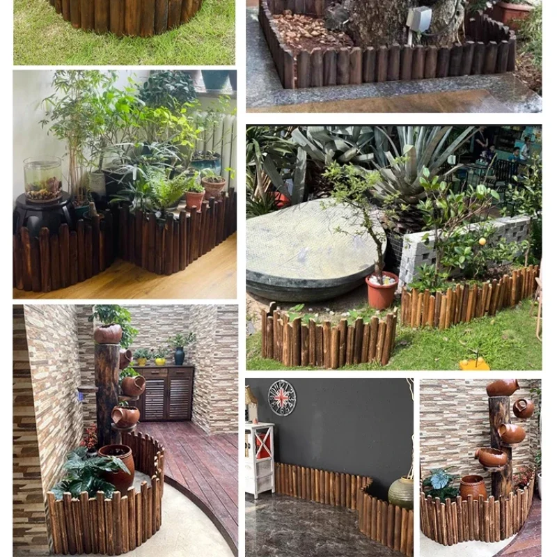 Garden Wooden Pile Fence Courtyard Anti Corruption Fence Holder Flower Bed Decorative Border Flexible Combination Home Gardening