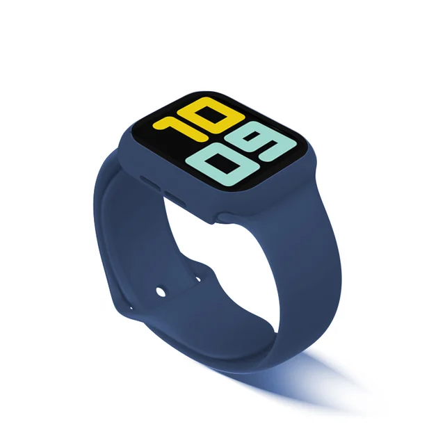 Strap+Glass+Case for Apple Watch Band 44mm 40mm iWatch band 42mm 38mm silicone bumper+bracelet for apple watch series 4 3 5 SE 6 3-blue