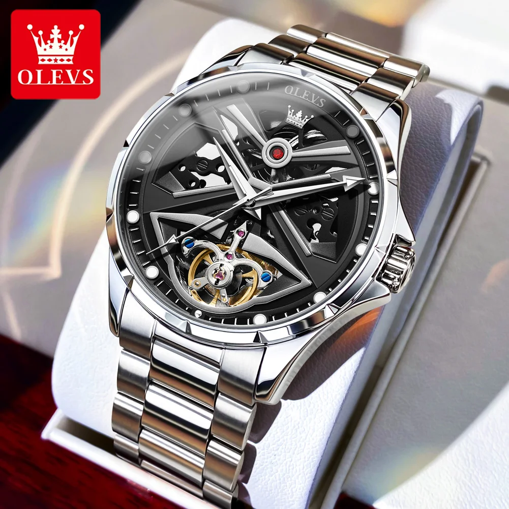 OLEVS 6655 Skeleton Fully Automatic Watch for Men Original Mechanical Wristwatch Luminous Waterproof mechanical watch