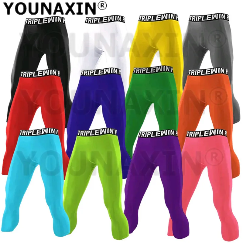 Men's Base Layer Sports 3/4 Cropped Pants Gym Basketball Football Leggings Fitness Jogger Running Workout Training Quick-Dry