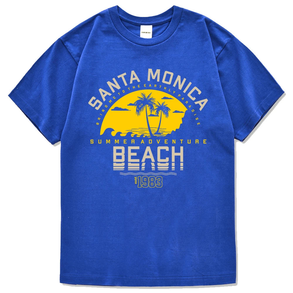 

Santa Monica Summer Adventure Beach Estd 1983 Print Mens T Shirts Classic Fashion Tops Loose Cool Clothes Fit Sport Men T-Shirt