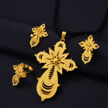 Alternative view of Eritrean Ethiopian Jewelry sets Cross Pendant Necklaces Earrings Rings African Eritrean Habesha Wedding Accessories