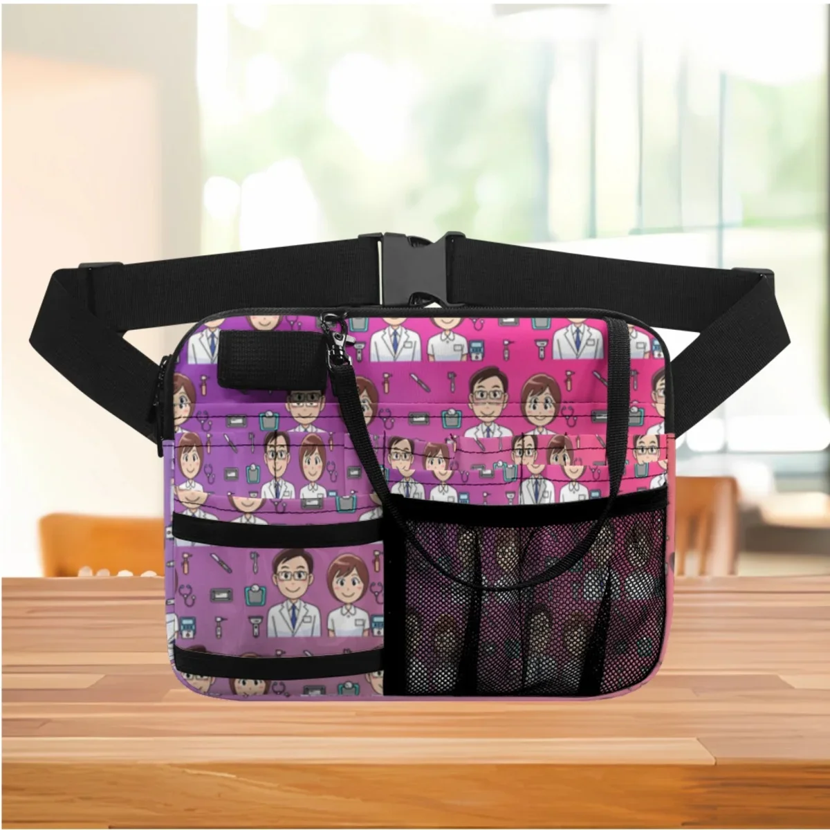 Adjustable Waist Straps Nursing Fanny Pack for Stethoscopes Care Kit Nursing Student Tools Cartoon Medical Equipment Print Pouch