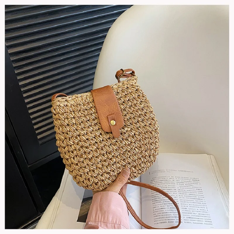 Beach Messenger Purse Trendy Straw Crossbody Bag Ladies Fashion Bag Casual Woven Shoulder Handbag For Shopping Travel Summer
