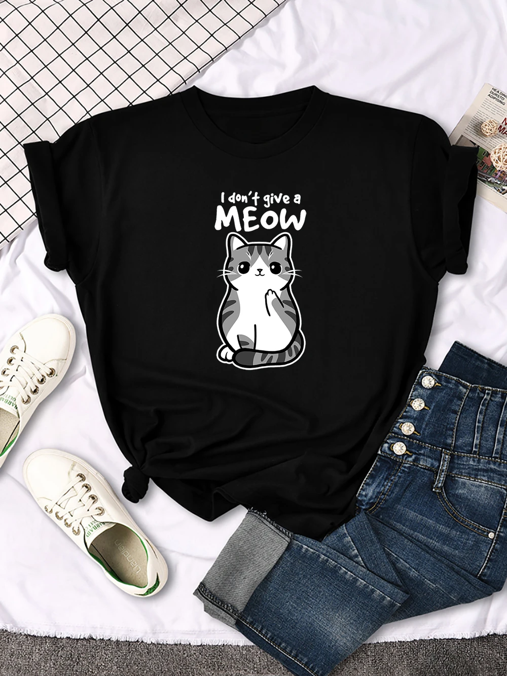 

Kawaii cat-print women's T-shirt, breathable short sleeve, casual, stylish, fresh and comfortable, new summer, breathable top