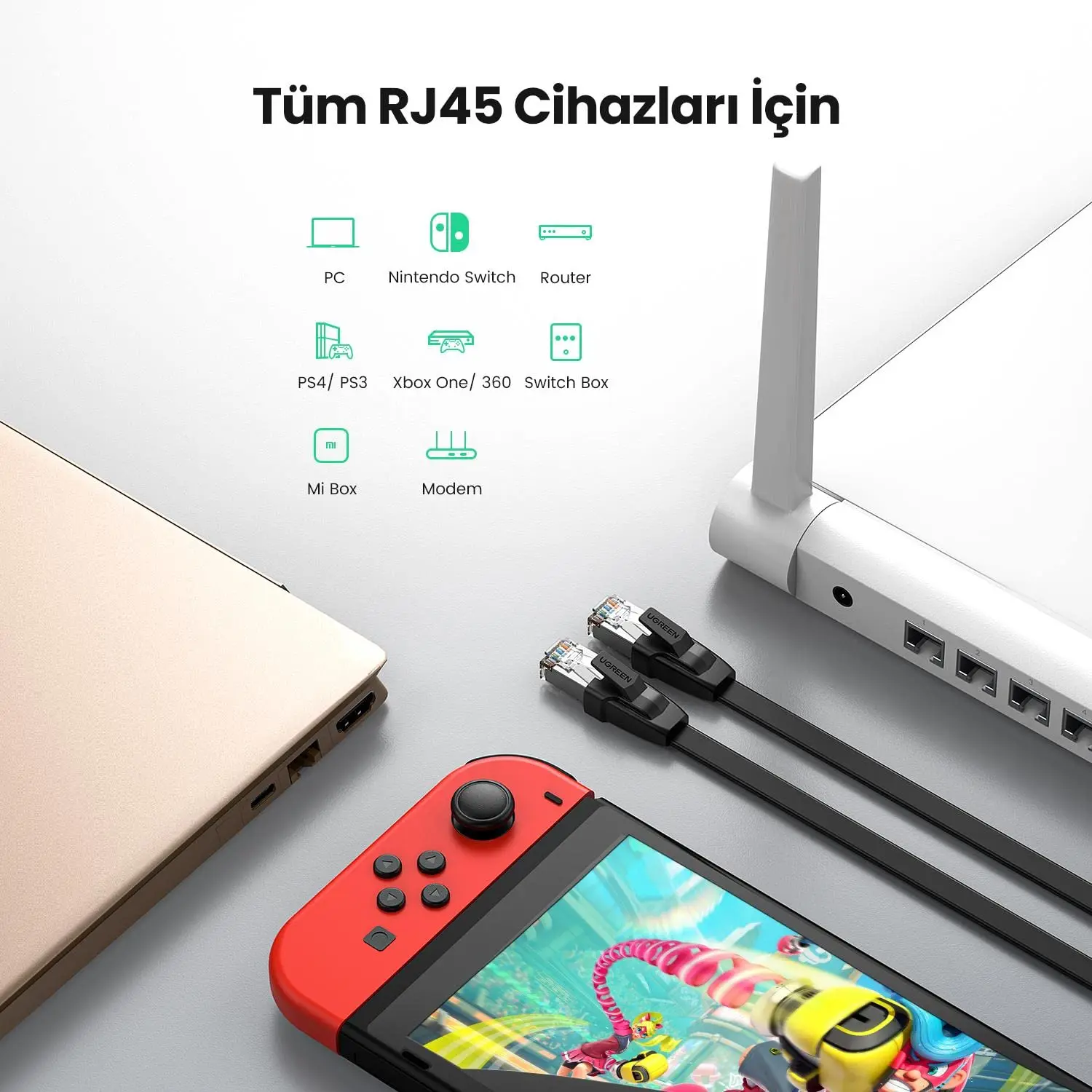UGREEN Cat 8 이더넷 케이블 고속 40Gbps 2000Mhz Cat8 RJ45 네트워크 코드 플랫 쉴드형 실내 LAN 케이블