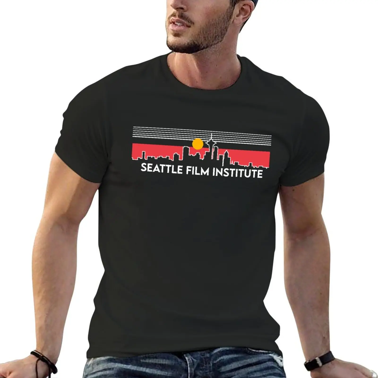 

SFI Retro Skyline T-shirt summer tops Short sleeve tee blacks clothes for men