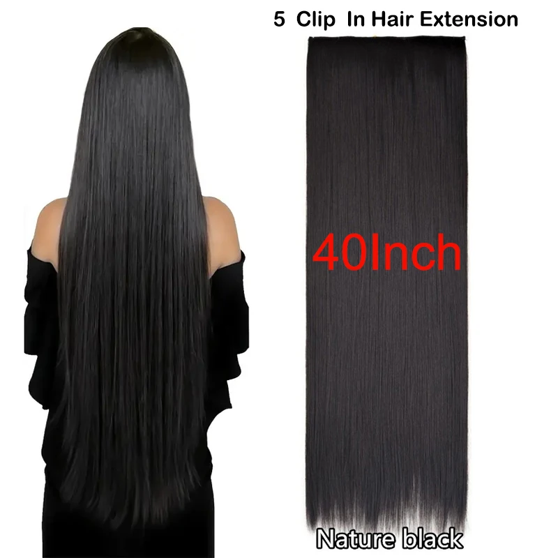 40Inches-Long-Straight-Synthetic-Hair-5-Clips-Hair-Extensions-Ponytail ...