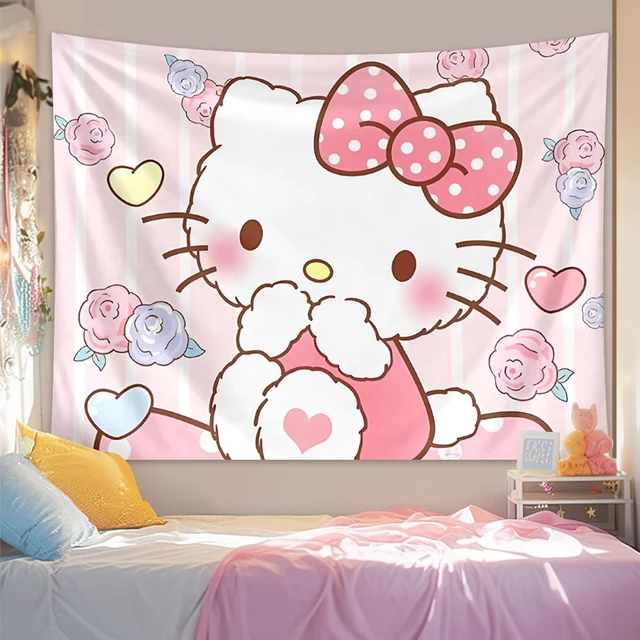 Tapisserie à personnages multiples Sanrio – Décoration vive et animée, tissu de fond pour salon et chambre à coucher, sans lumières 5