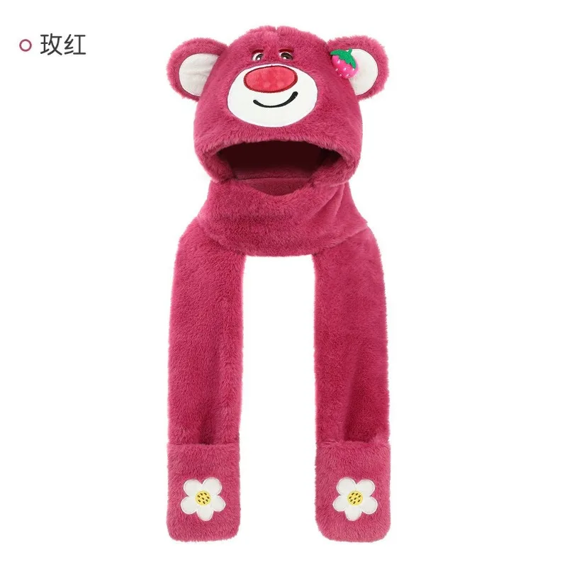 

Милый детский шарф Disney, комплект из трех предметов, милая шапка для защиты ушей для девочек, бархатная теплая зимняя модная шапка Lotso