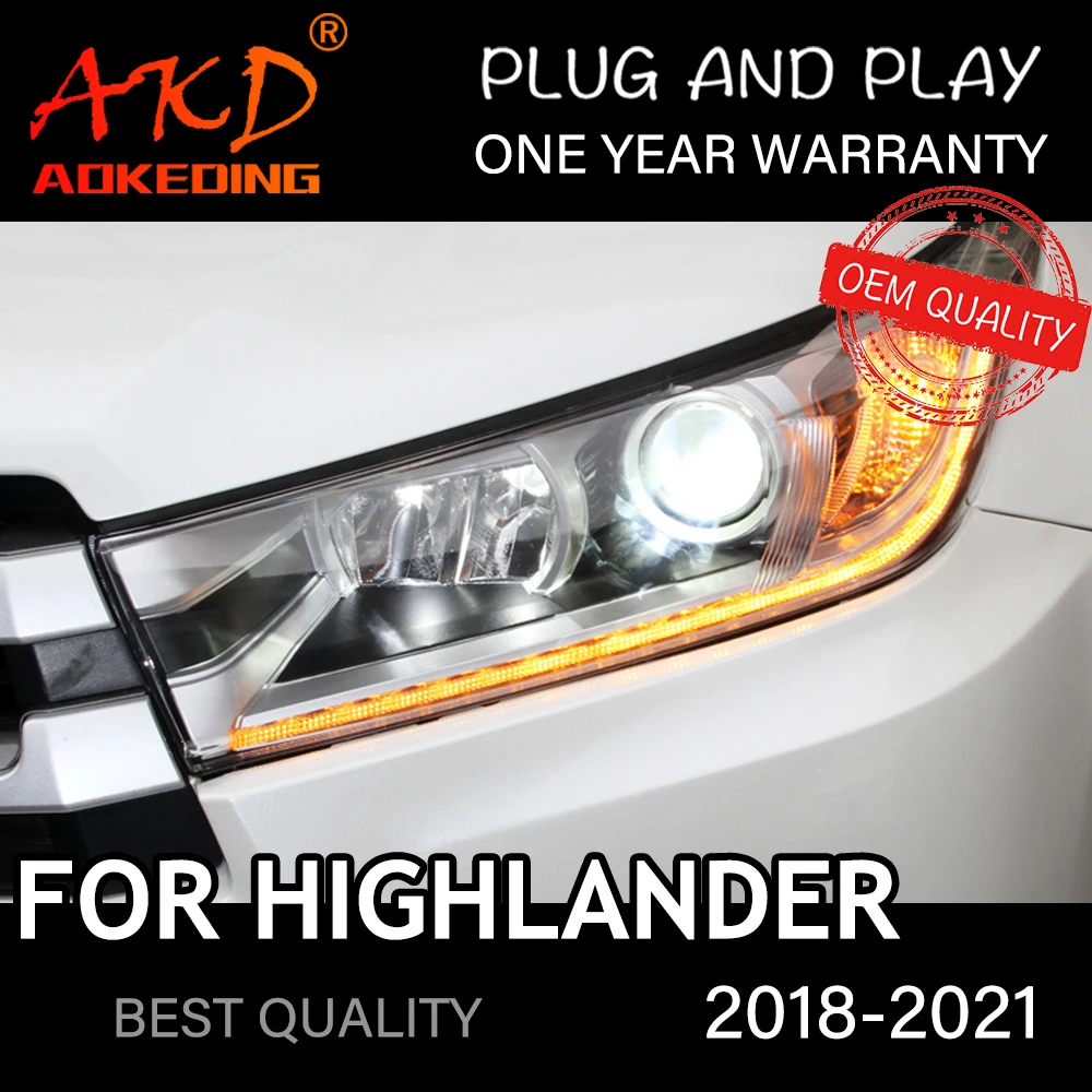 도요타 하이랜더 2018-2022 용 헤드라이트, 자동차 LED DRL 헬라 5 제논 렌즈 Hid H7 하이랜더, 액세서리