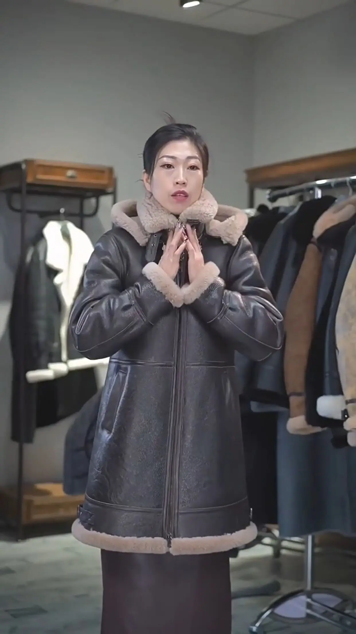 【LE】 shearling half coat ■関税込み■ 2024 New Arrival Women's Genuine Leather Long Coat Real
