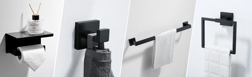 Description Picture 6 of itemBathroom Towel Bar Holder Sets Matte Black 4-Piece Bathroom Hardware Set Stainless Steel Bath Accessories Kit. Wall Mounted