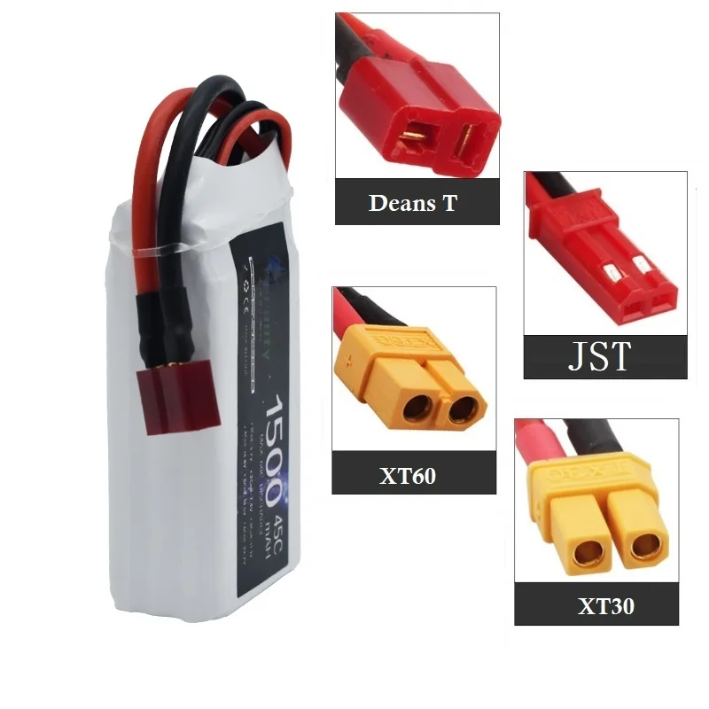 Empilement de batteries LiPo drone 11.1V de différentes capacités avec connecteurs XT60