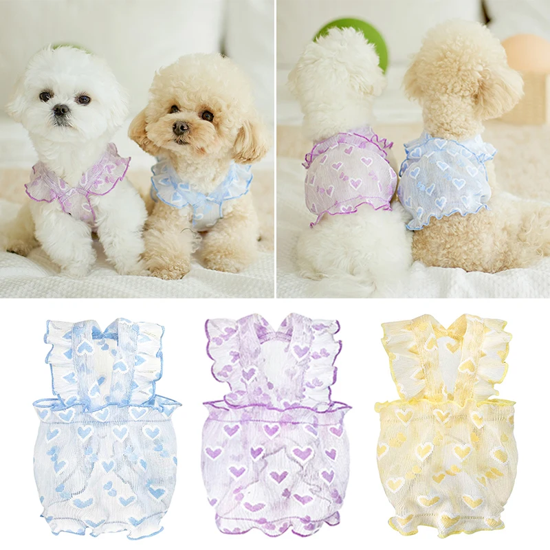 

Pet Skirt Heart Shaped Printed Dog Sling Skirt Breathable Gauze Pet Clothes Cat Skirt Summer Puppy Dress For Small Dogs