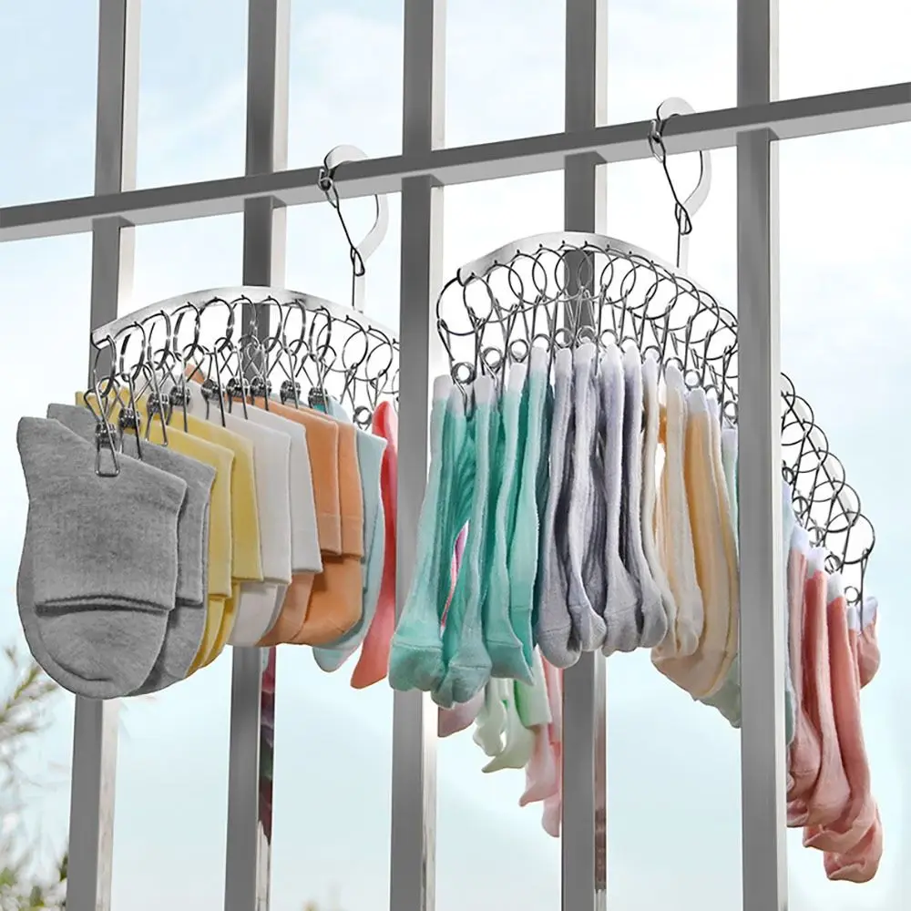6-10 Clips Stainless Steel Clothes Drying Hanger Windproof Clothing Rack Clips Sock Laundry Airer Hanger Underwear Socks Holder