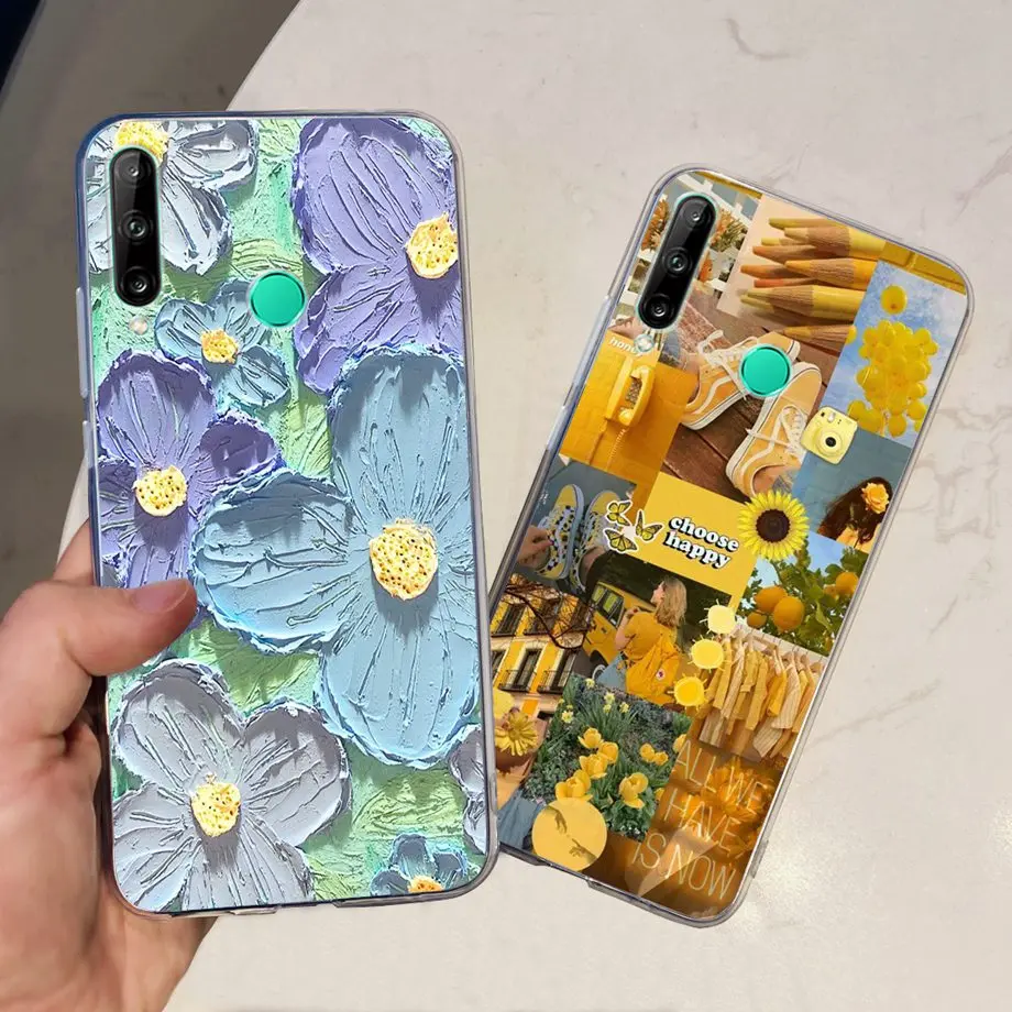 Чехол для Huawei Y7P Y6P 2020, силиконовый мягкий чехол, Обложка для телефона Huawei Y7P ART-L28 Y6P MED-LX9 Funda, Прозрачный цветочный милый кот