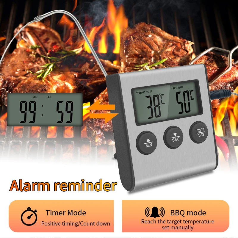 Kitchen Digital Cooking Thermometer Meat Food Temperature For Oven BBQ Grill Timer Function with Probe Heat Meter for Cooking digital thermometer food thermometer bbq thermometer