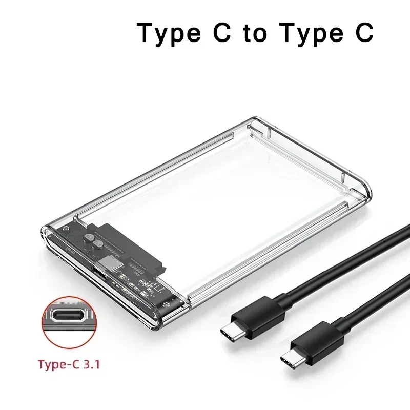 USB 3.0/Type C HDD Enclosure 2.5 inch SATA SSD External Hard Drive Case with 5Gbps Transfer Speed Clear Harddisk Boxs Tool-Free